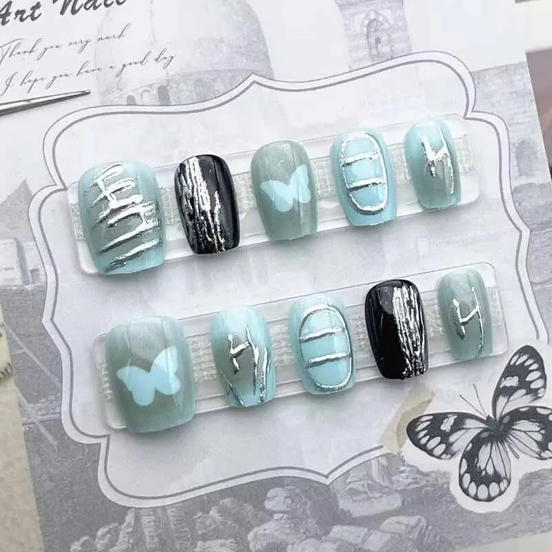 High-End Handmade Cat Eye Press-On Nails Set for Women - 10 Pieces, Short Style with Nail Art Stickers
