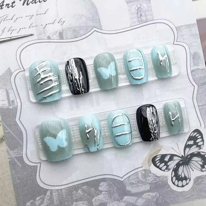 High-End Handmade Cat Eye Press-On Nails Set for Women - 10 Pieces, Short Style with Nail Art Stickers