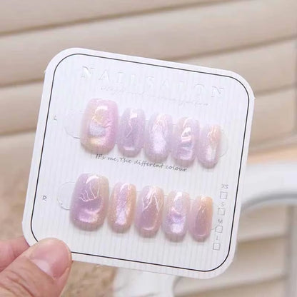 10-Piece Jellyfish Cat's Eye Square Press-On Nails for Women - Wearable and Detachable Nail Tips