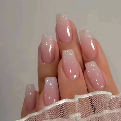 24-Piece Waterproof Gradient French Ballerina Faux Medium Coffin Press-On Nails Set