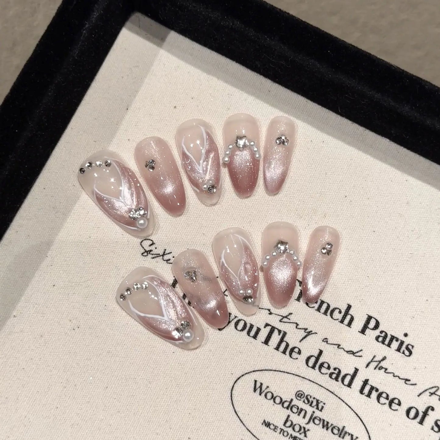 Handcrafted Blue Aurora Mermaid Press-On Nails - Detachable French Pearl Almond Nail Tips, Set of 10