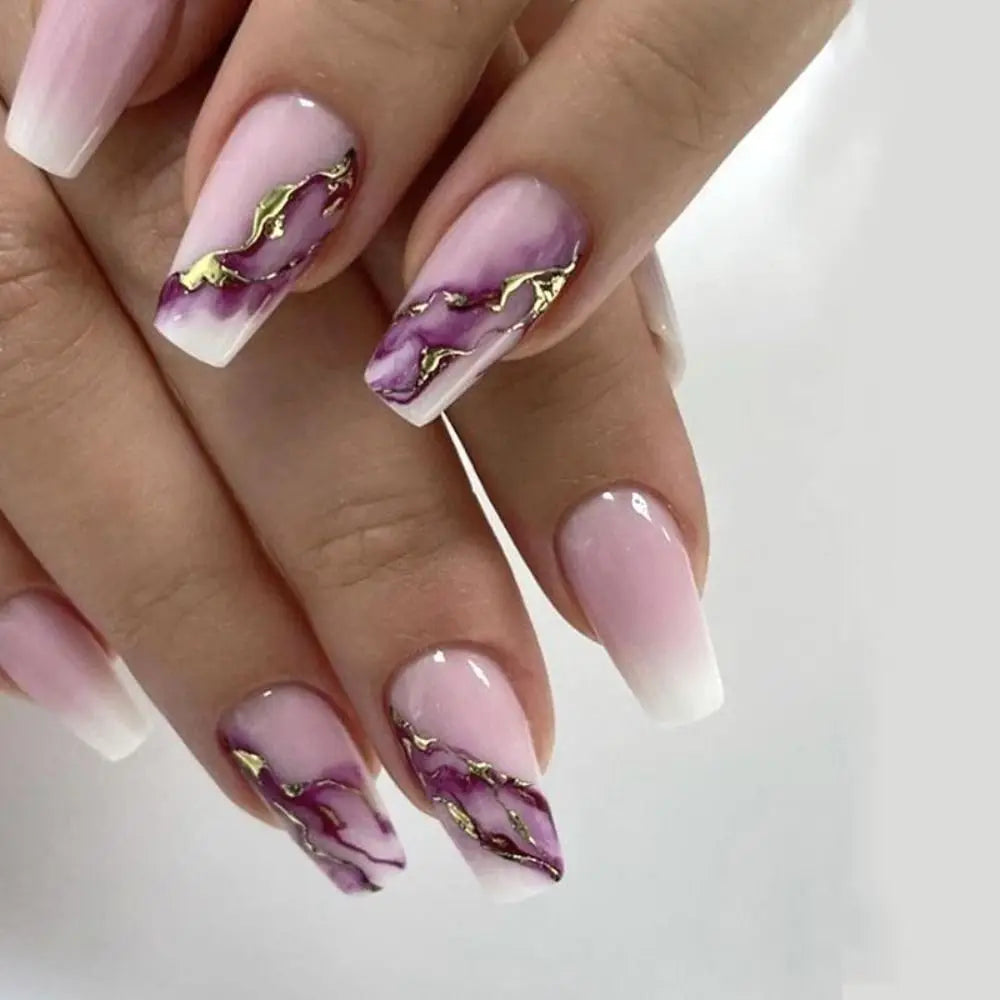 24-Piece Waterproof Gradient French Ballerina Faux Medium Coffin Press-On Nails Set