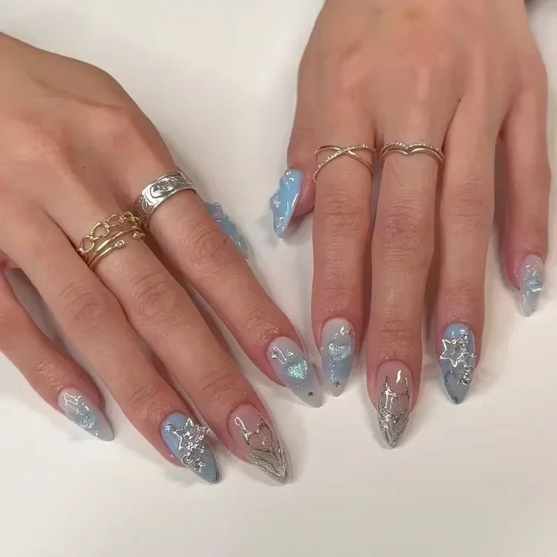 24-Piece Pink Almond Press-On Nails with Floral and Pearl Accents - Colorful Summer Collection for Women