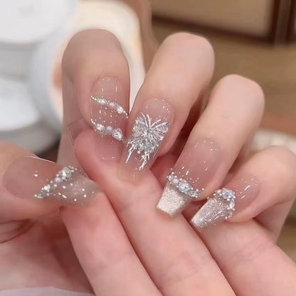 10-Piece Handmade Cat Eye Press-On Nails - French Coffin Acrylic Design with Dreamy Mermaid Pearl Finish - Romantic Sweet Nail Art
