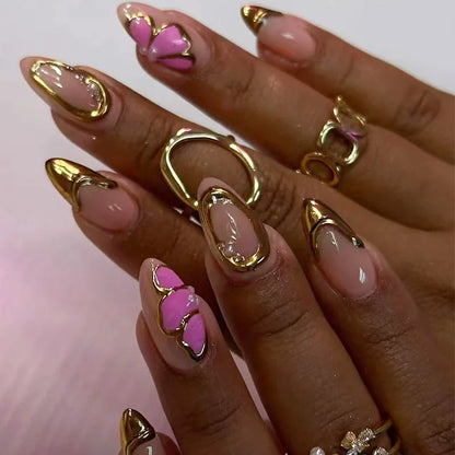 24-Piece Almond-Shaped French Press-On Nails with 3D Irregular Star Pattern – Manicure Essentials