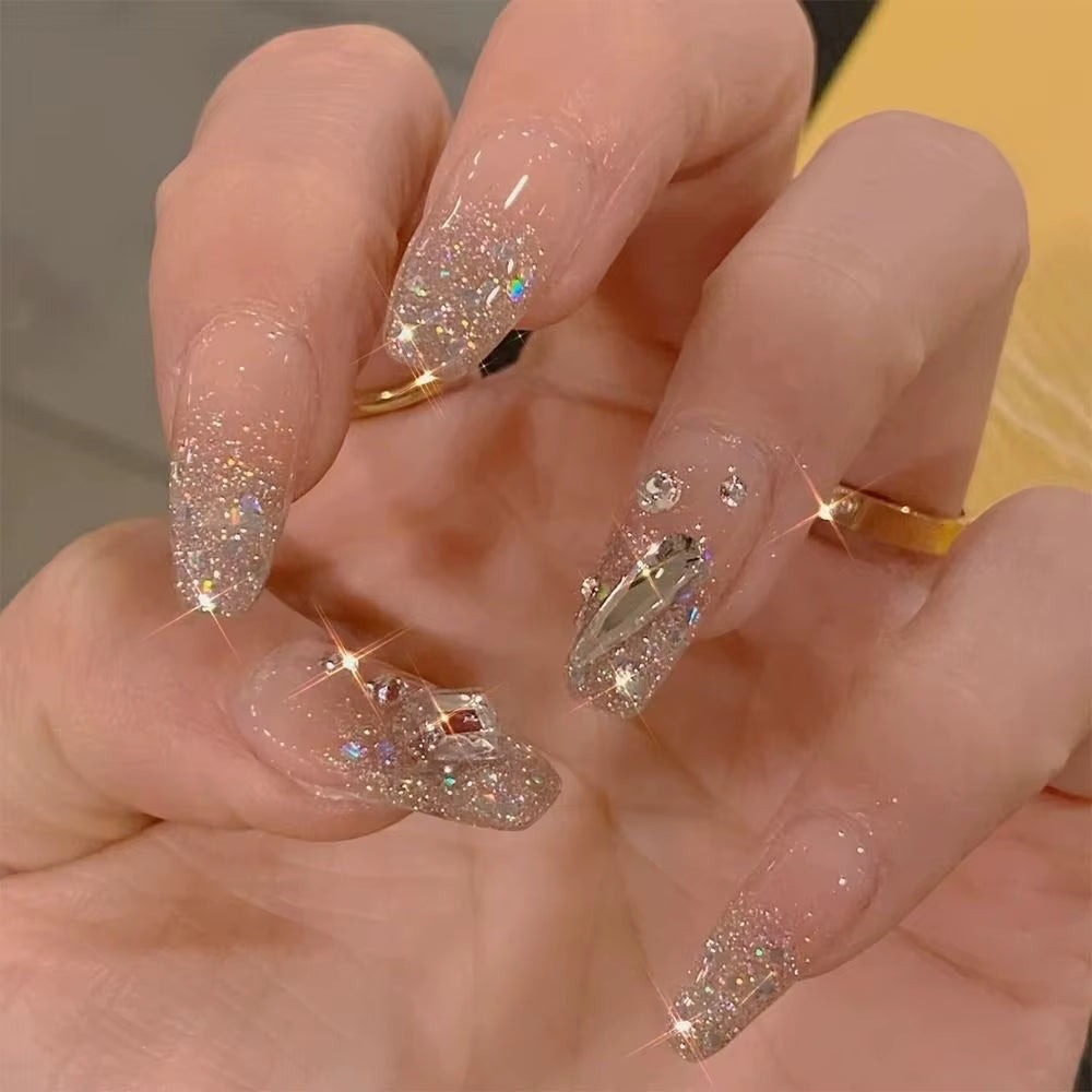 24-Piece Waterproof Gradient French Ballerina Faux Medium Coffin Press-On Nails Set