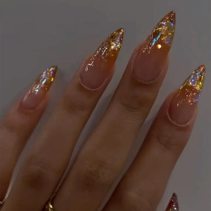 24-Piece Almond-Shaped French Press-On Nails with 3D Irregular Star Pattern – Manicure Essentials