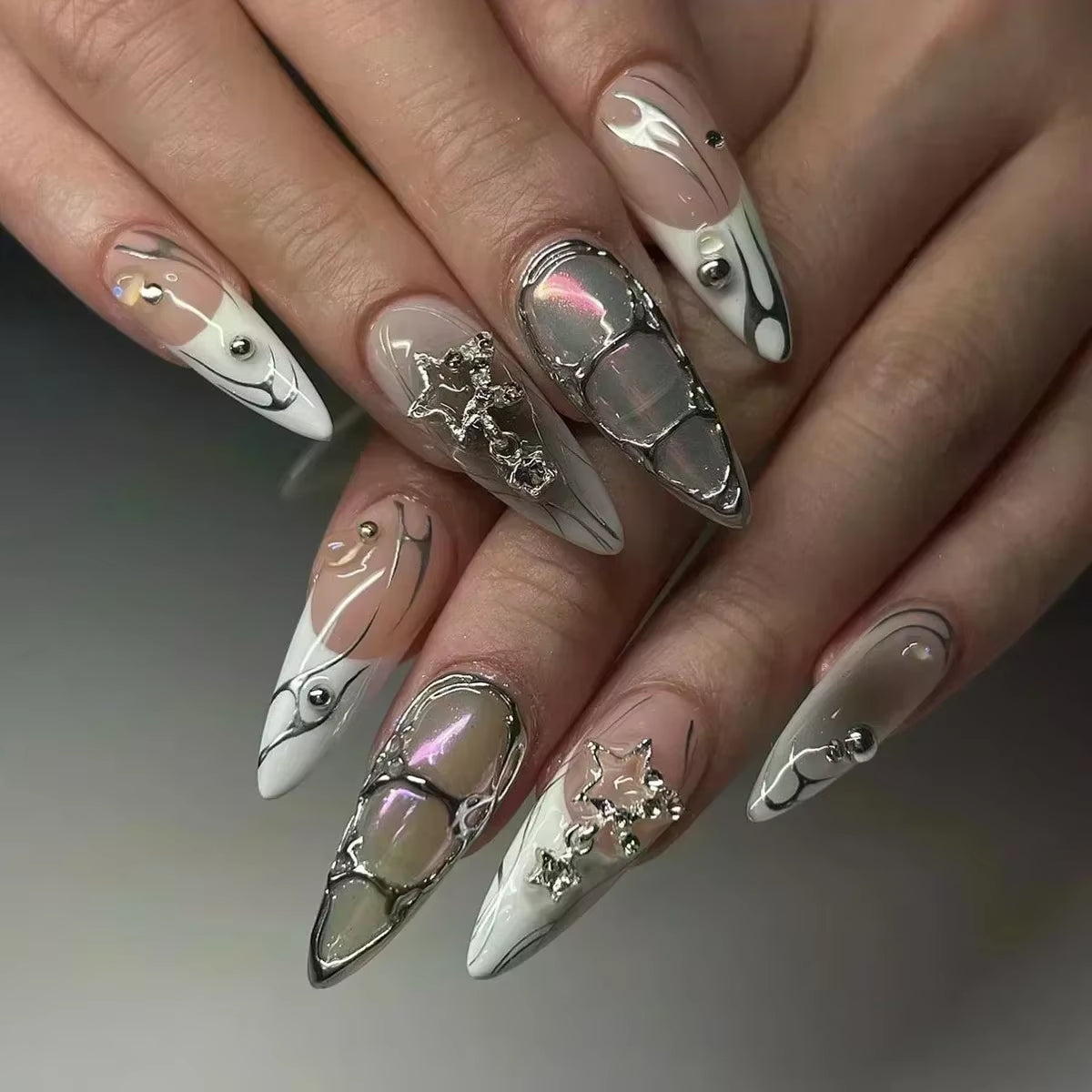 24-Piece Pink Almond Press-On Nails with Floral and Pearl Accents - Colorful Summer Collection for Women