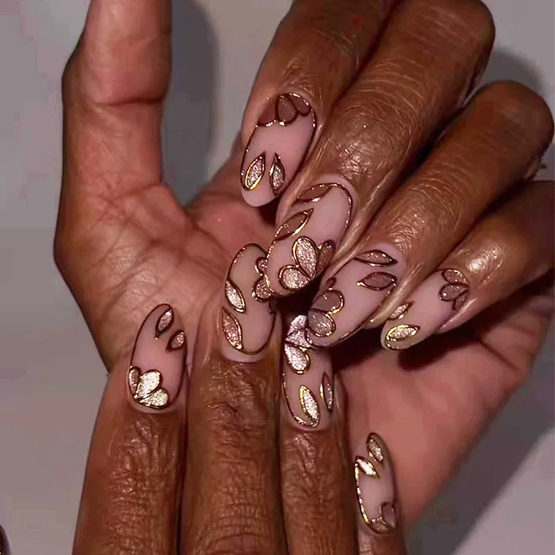 24-Piece Almond-Shaped French Press-On Nails with 3D Irregular Star Pattern – Manicure Essentials