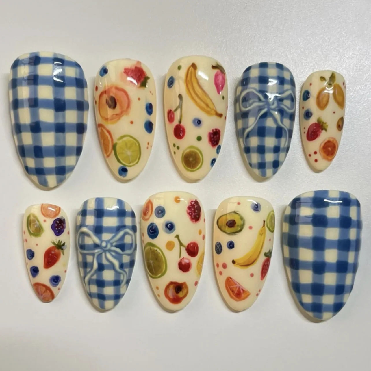 24-Piece Pink Almond Press-On Nails with Floral and Pearl Accents - Colorful Summer Collection for Women