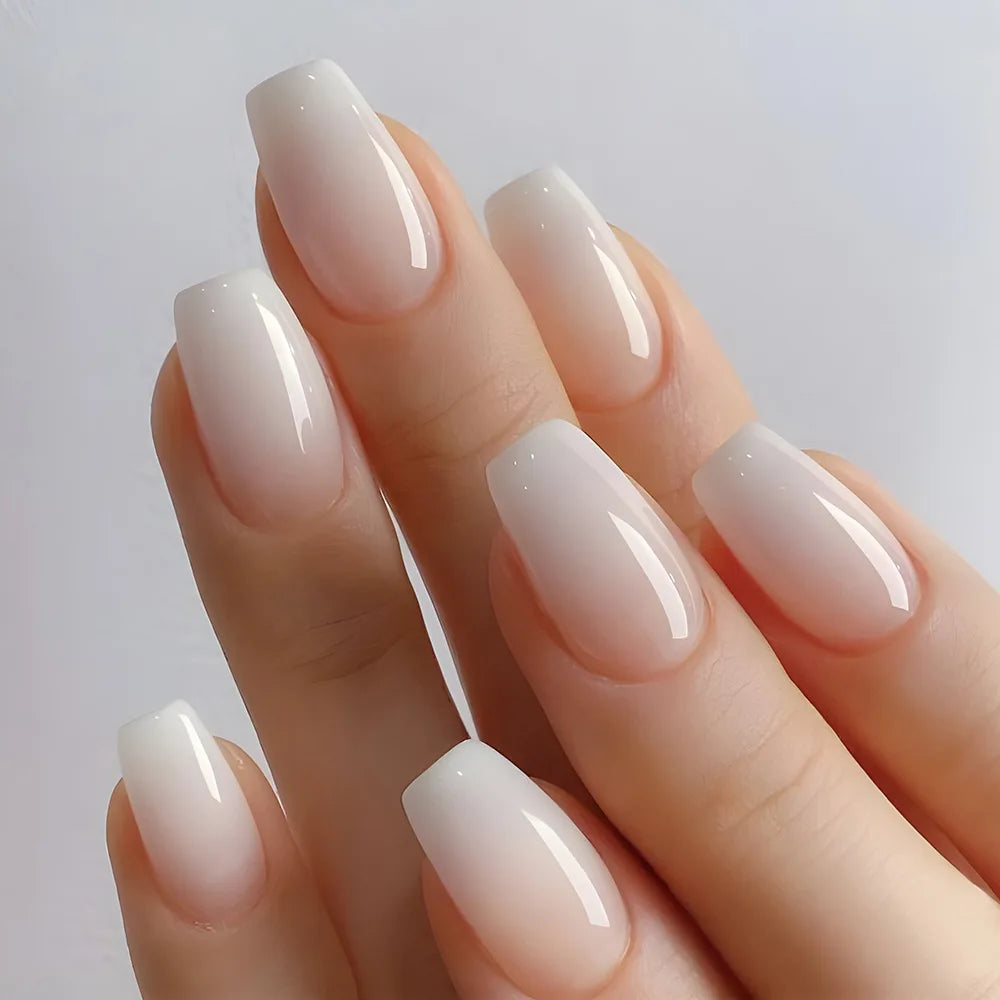 24-Piece Waterproof Gradient French Ballerina Faux Medium Coffin Press-On Nails Set