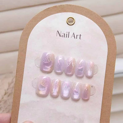 10-Piece Jellyfish Cat's Eye Square Press-On Nails for Women - Wearable and Detachable Nail Tips