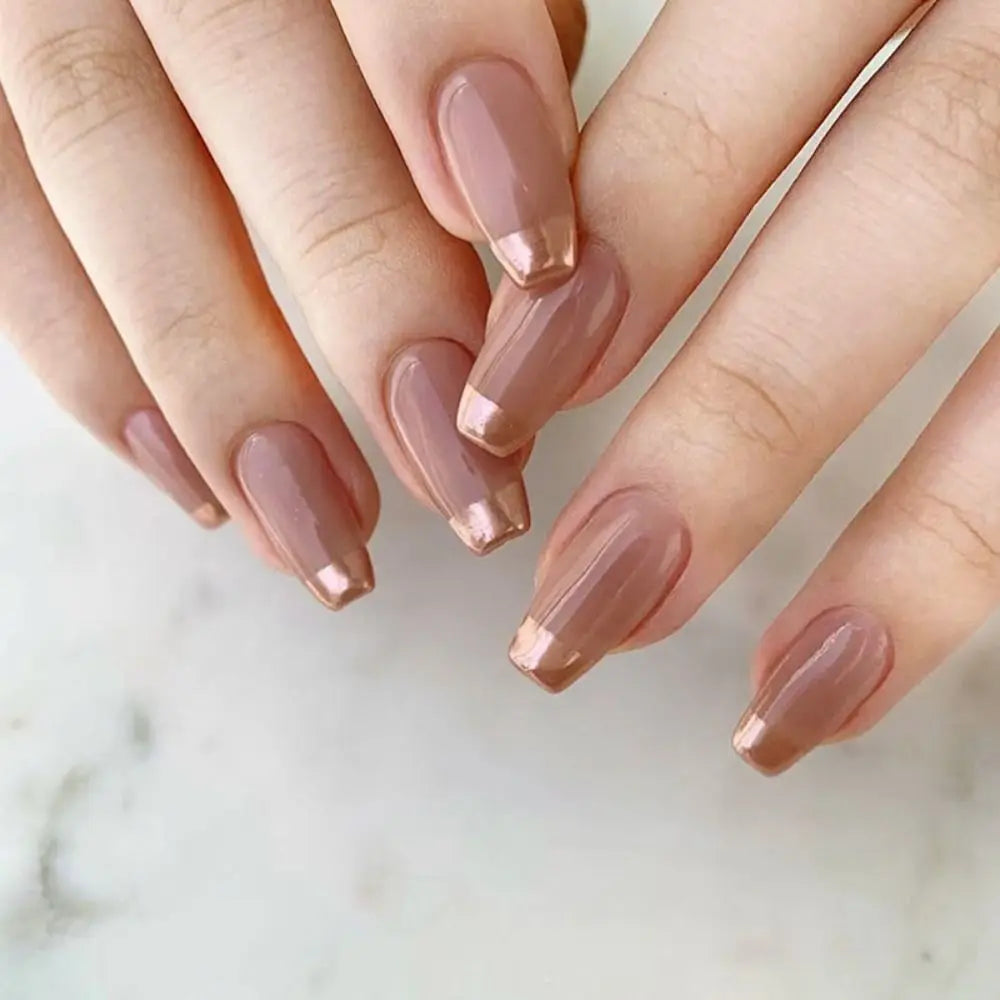 24-Piece Waterproof Gradient French Ballerina Faux Medium Coffin Press-On Nails Set