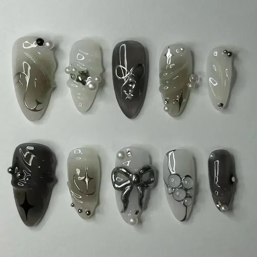 24-Piece Pink Almond Press-On Nails with Floral and Pearl Accents - Colorful Summer Collection for Women