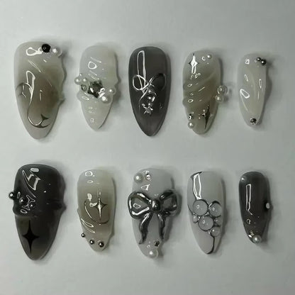 24-Piece Pink Almond Press-On Nails with Floral and Pearl Accents - Colorful Summer Collection for Women