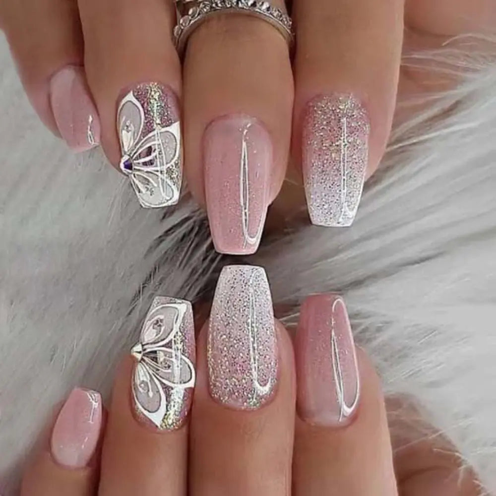 24-Piece Waterproof Gradient French Ballerina Faux Medium Coffin Press-On Nails Set