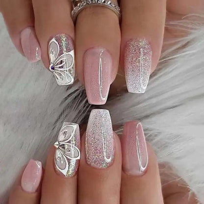 24-Piece Waterproof Gradient French Ballerina Faux Medium Coffin Press-On Nails Set