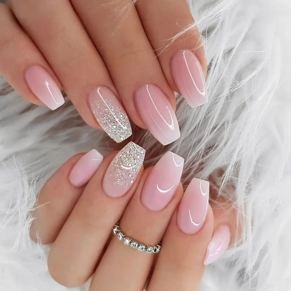 24-Piece Waterproof Gradient French Ballerina Faux Medium Coffin Press-On Nails Set