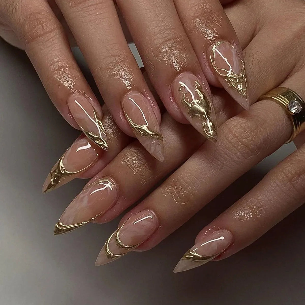 24-Piece Almond-Shaped French Press-On Nails with 3D Irregular Star Pattern – Manicure Essentials