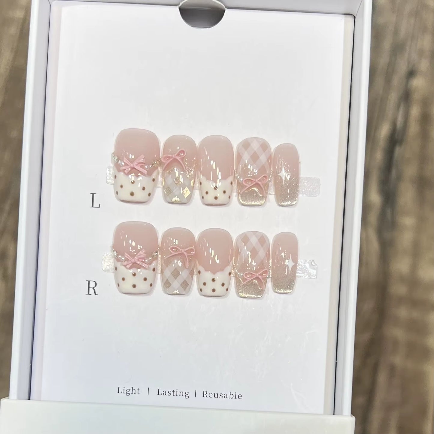 10-Piece Handmade Cat Eye Press-On Nails with Gradient Design - Full Cover French Ballerina Artificial Nail Tips
