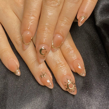 24-Piece Almond-Shaped French Press-On Nails with 3D Irregular Star Pattern – Manicure Essentials