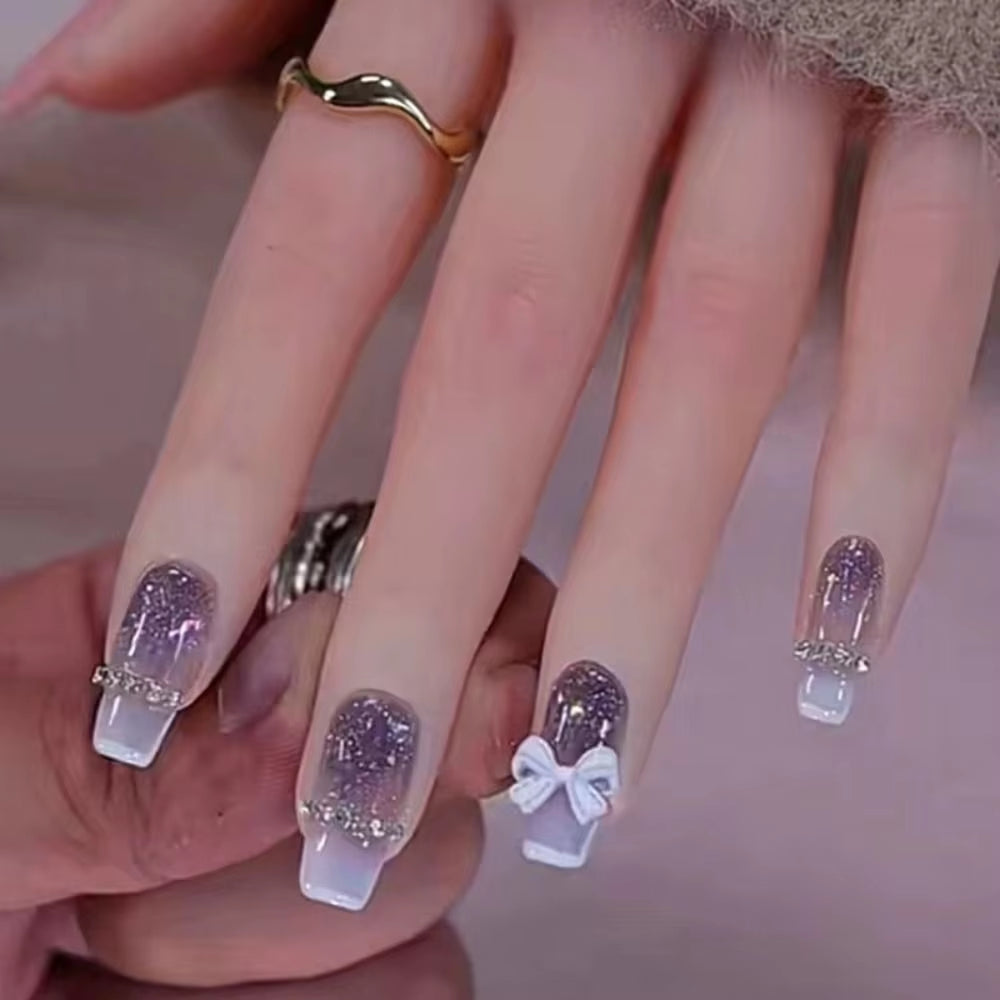 24-Piece Waterproof Gradient French Ballerina Faux Medium Coffin Press-On Nails Set