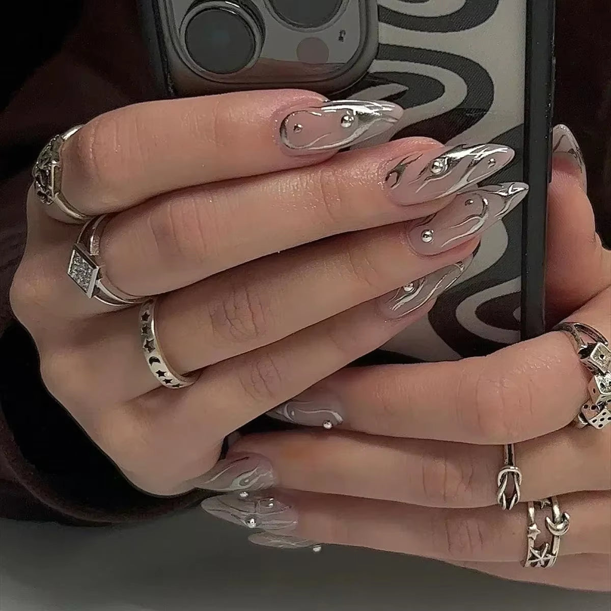 24-Piece Pink Almond Press-On Nails with Floral and Pearl Accents - Colorful Summer Collection for Women