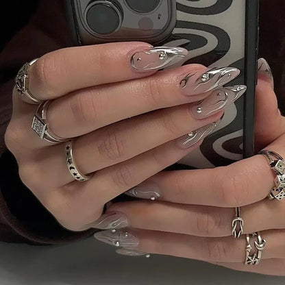 24-Piece Pink Almond Press-On Nails with Floral and Pearl Accents - Colorful Summer Collection for Women