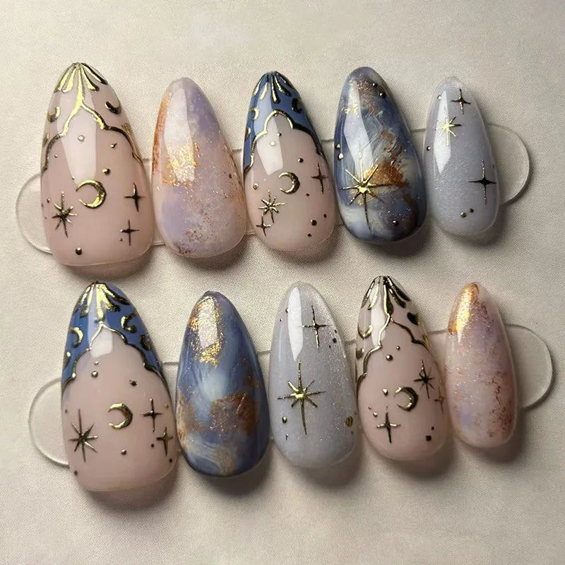 24-Piece Pink Almond Press-On Nails with Floral and Pearl Accents - Colorful Summer Collection for Women