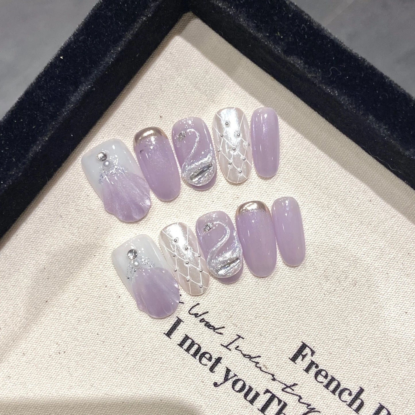 Handcrafted Blue Aurora Mermaid Press-On Nails - Detachable French Pearl Almond Nail Tips, Set of 10