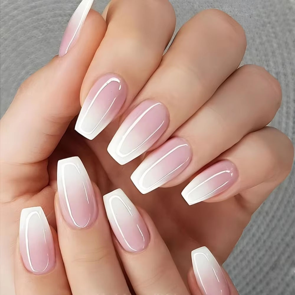 24-Piece Waterproof Gradient French Ballerina Faux Medium Coffin Press-On Nails Set