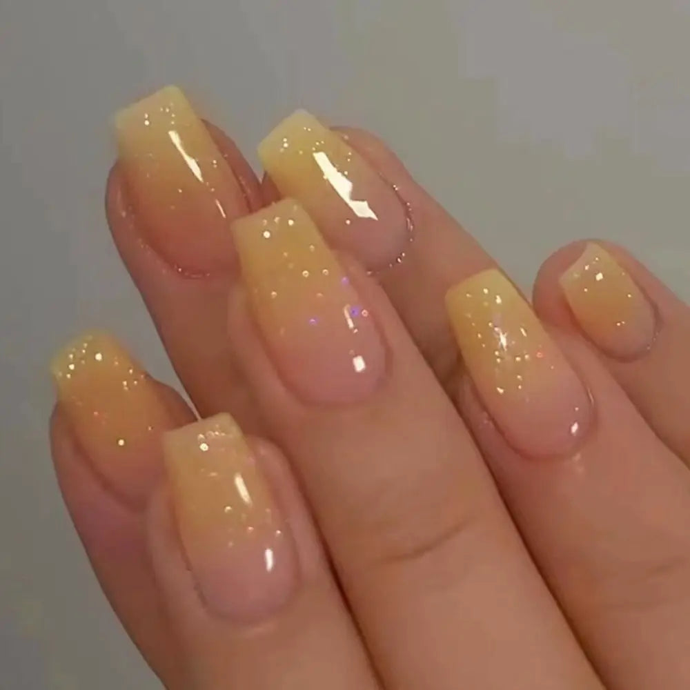 24-Piece Waterproof Gradient French Ballerina Faux Medium Coffin Press-On Nails Set