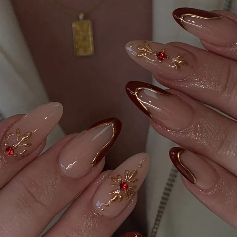 24-Piece Almond-Shaped French Press-On Nails with 3D Irregular Star Pattern – Manicure Essentials
