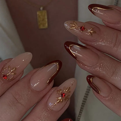 24-Piece Almond-Shaped French Press-On Nails with 3D Irregular Star Pattern – Manicure Essentials
