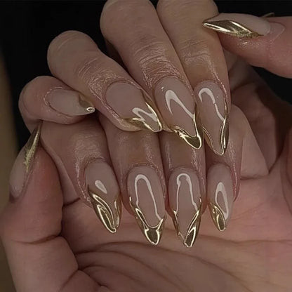 24-Piece Almond-Shaped French Press-On Nails with 3D Irregular Star Pattern – Manicure Essentials