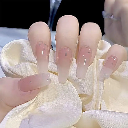 24-Piece Waterproof Gradient French Ballerina Faux Medium Coffin Press-On Nails Set