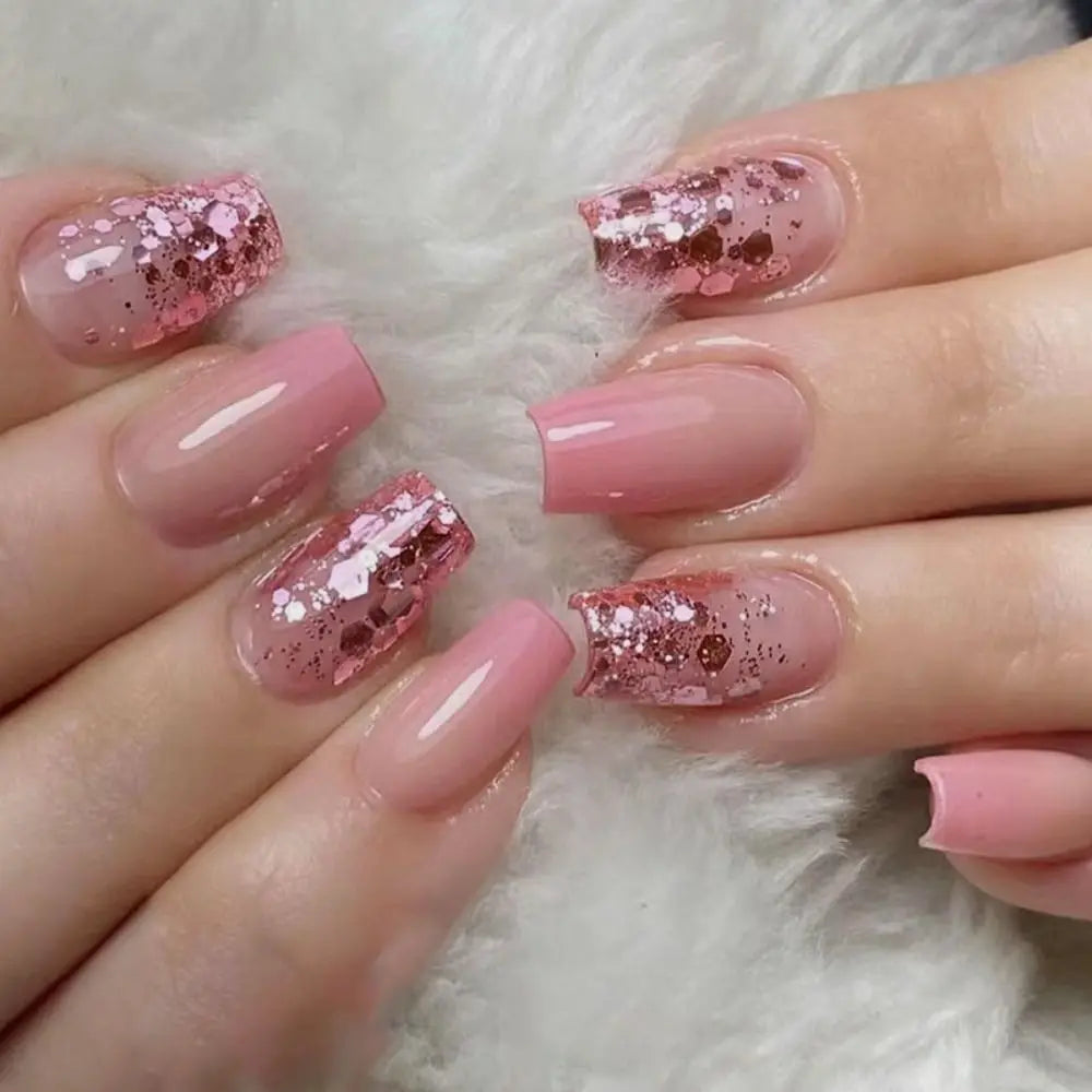 24-Piece Waterproof Gradient French Ballerina Faux Medium Coffin Press-On Nails Set