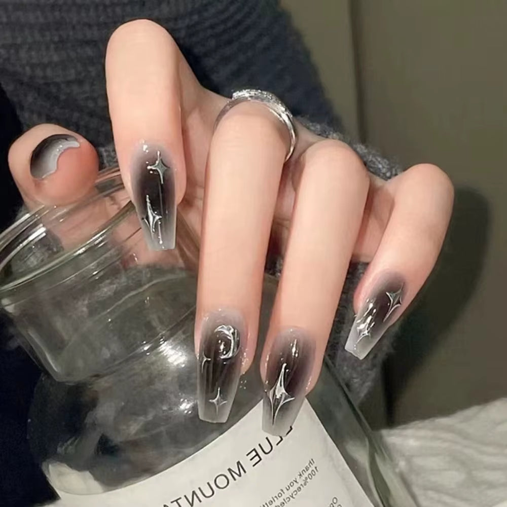 24-Piece Waterproof Gradient French Ballerina Faux Medium Coffin Press-On Nails Set