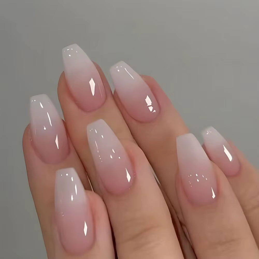 24-Piece Waterproof Gradient French Ballerina Faux Medium Coffin Press-On Nails Set