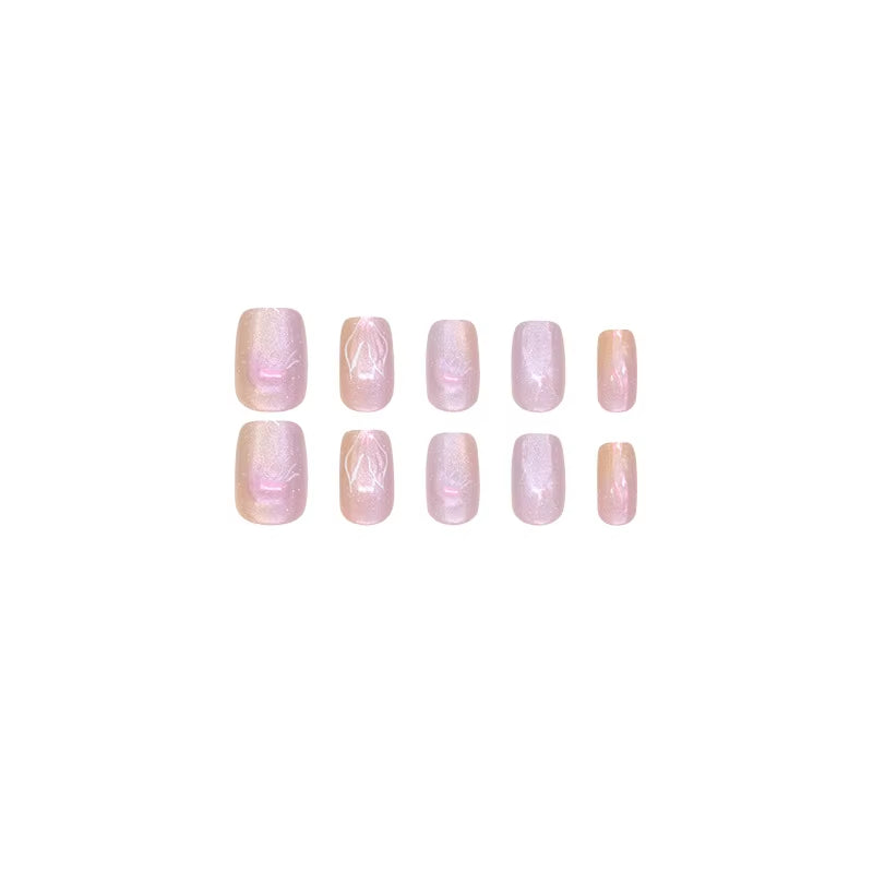 10-Piece Jellyfish Cat's Eye Square Press-On Nails for Women - Wearable and Detachable Nail Tips