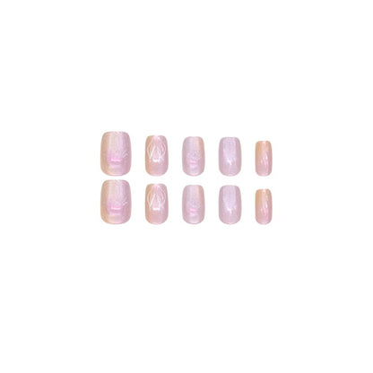 10-Piece Jellyfish Cat's Eye Square Press-On Nails for Women - Wearable and Detachable Nail Tips