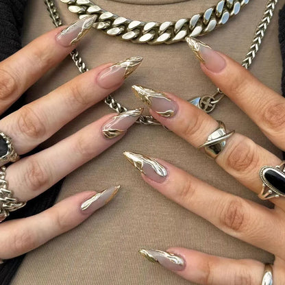 24-Piece Almond-Shaped French Press-On Nails with 3D Irregular Star Pattern – Manicure Essentials