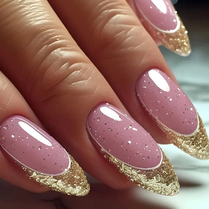 24-Piece Almond-Shaped French Press-On Nails with 3D Irregular Star Pattern – Manicure Essentials