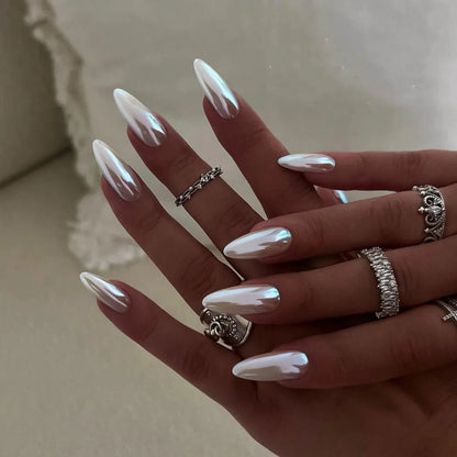 24-Piece Almond-Shaped French Press-On Nails with 3D Irregular Star Pattern – Manicure Essentials