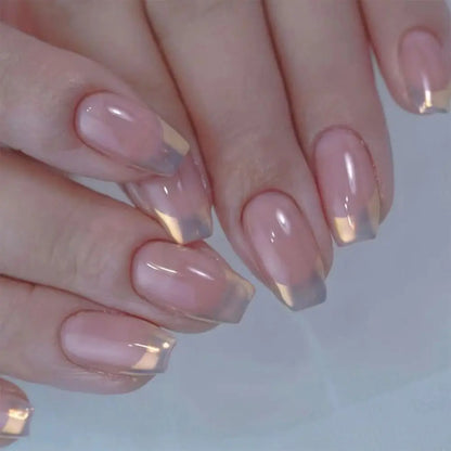 24-Piece Waterproof Gradient French Ballerina Faux Medium Coffin Press-On Nails Set