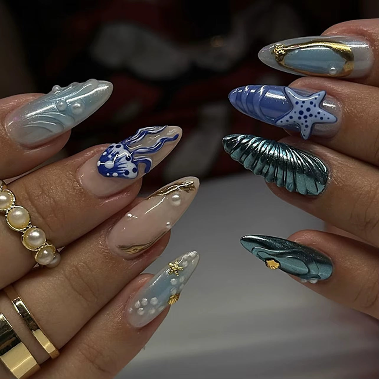 24-Piece Pink Almond Press-On Nails with Floral and Pearl Accents - Colorful Summer Collection for Women