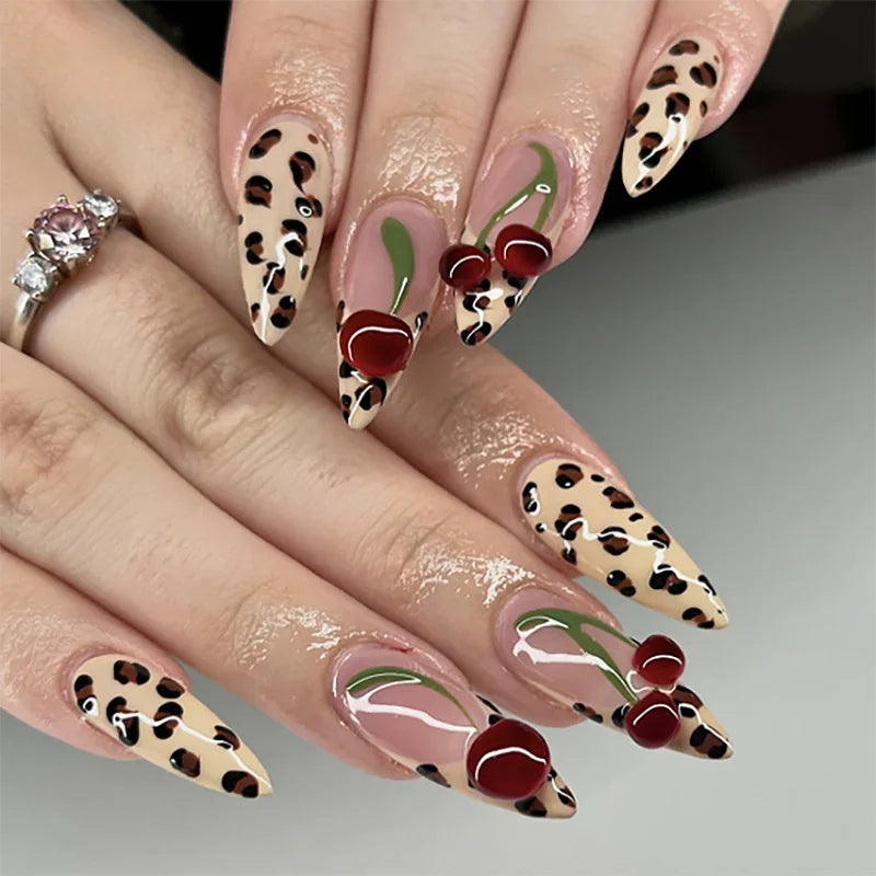 24-Piece Almond-Shaped French Press-On Nails with 3D Irregular Star Pattern – Manicure Essentials