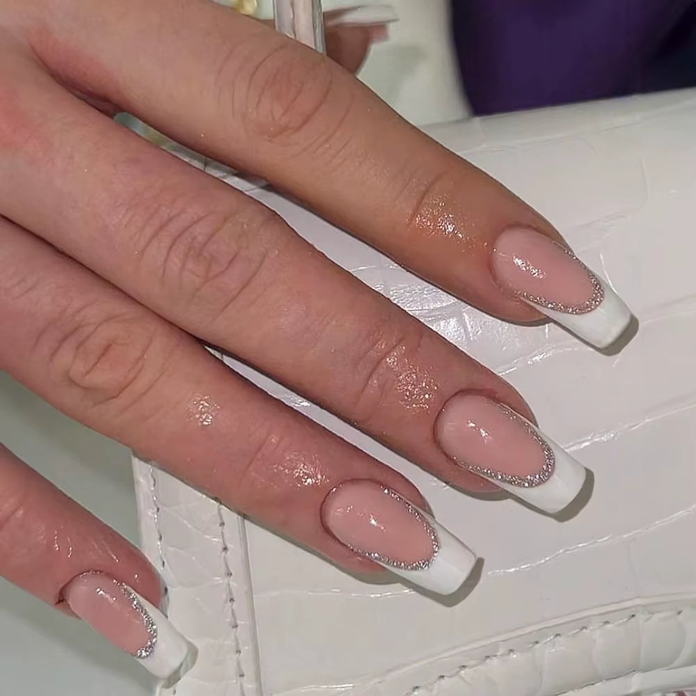 24-Piece Waterproof Gradient French Ballerina Faux Medium Coffin Press-On Nails Set